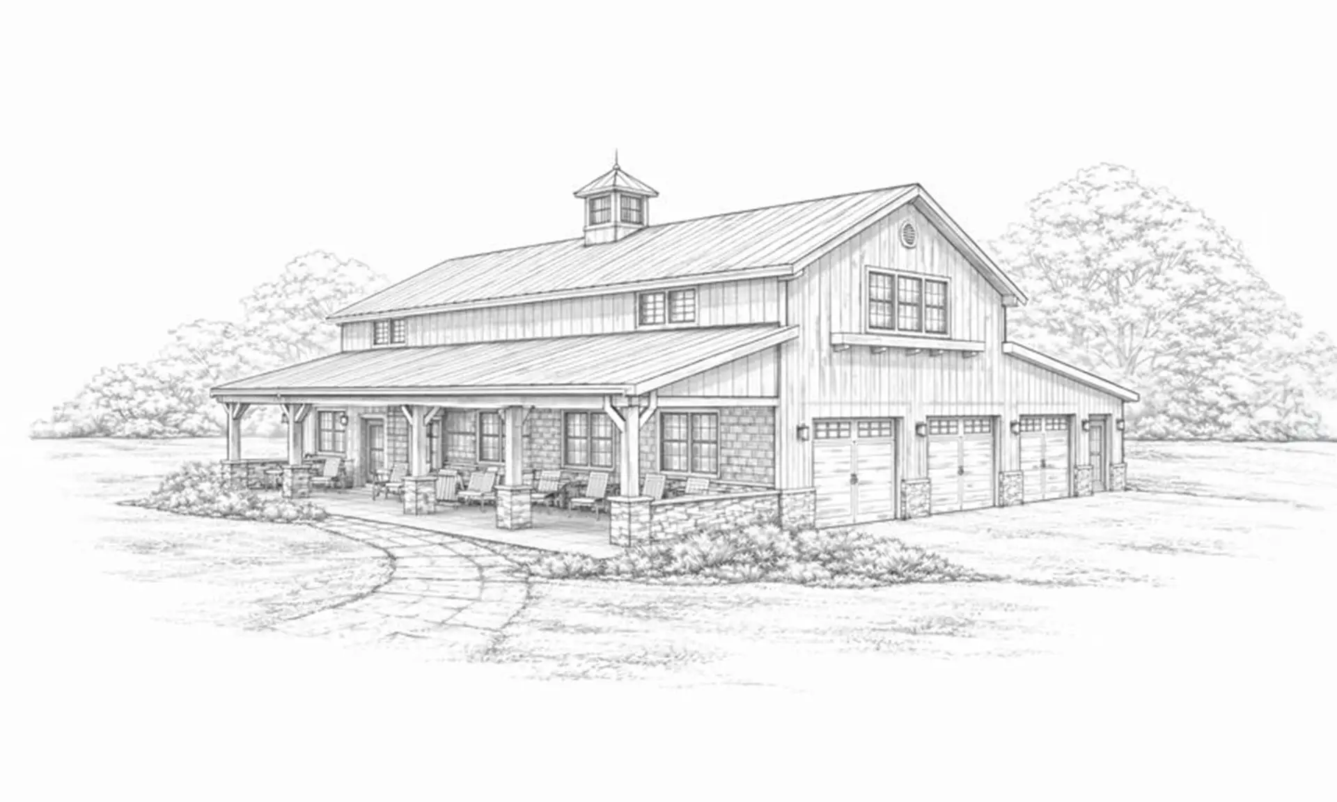 Alternate view of a custom garage and workshop architectural design